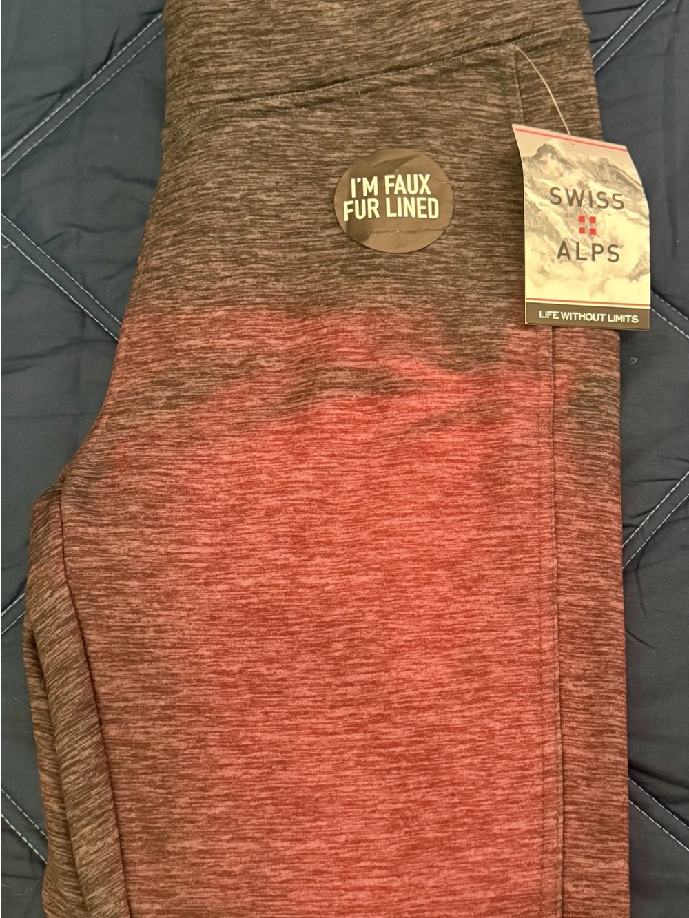 Faux-Fur Lined Leggings in Marled Brown-Red